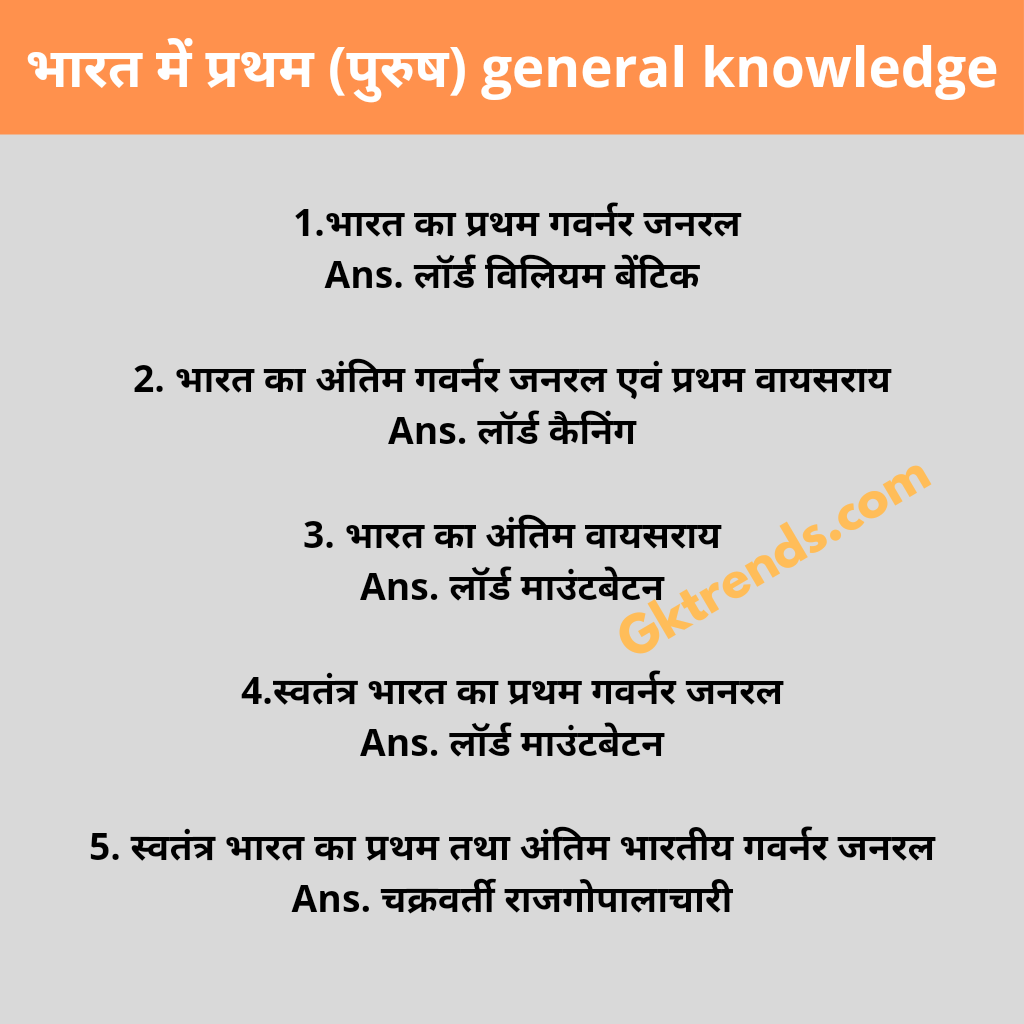 भारत में प्रथम (पुरुष) general knowledge questions in hindi सरकारी नौकरियों के लिए GK